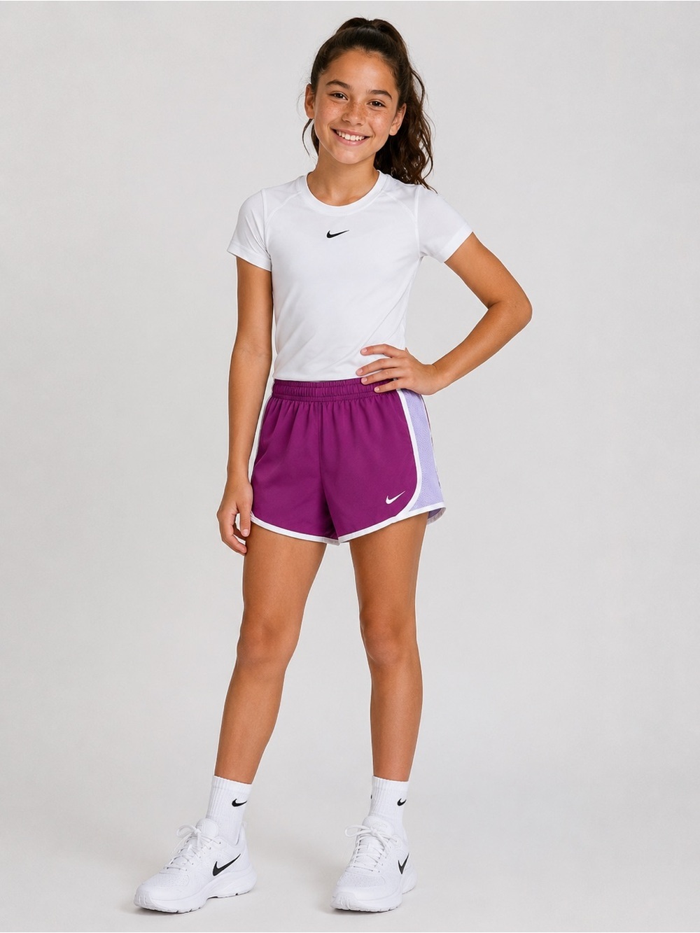 Nike Girls Plum Athletic Shorts with White Trim Size L